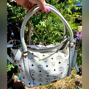 MCM White and Black Visetose Bag EUC